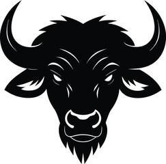 Black tribal vector illustration of a bull head, a wild animal mascot symbol design