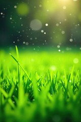Lush Green Meadow with Sparkling Water Droplets A Refreshing Summer Idyll Perfect for Nature, Growth, and Freshness Concepts