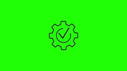 Black outline gear with checkmark icon on green screen background cogwheel tick
