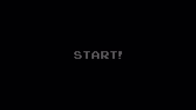 Retro 8-Bit Pixel Art "START" Text Animation on Dark Background, Vintage Arcade Game Style