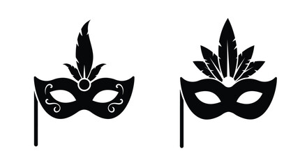 Elegant black masks with feather details ideal for masquerade or costume events