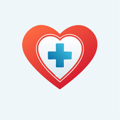 Obraz premium A heart-shaped logo featuring a blue cross, representing healthcare and wellness.