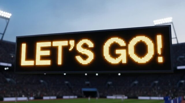 Bright LETS GO Message on Stadium Scoreboard Energizes Crowd for Event.