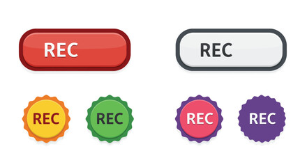 Collection of colorful recording buttons with the label rec displayed