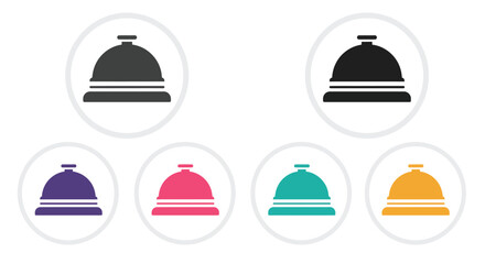Colorful depictions of hotel service bells in various shades and designs