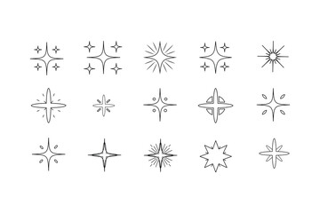 Collection of hand drawn starburst sparkle embellishments and decorative elements in black and white