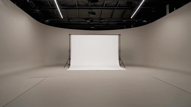 Studio setup for photography session in modern creative space with backdrop and lighting