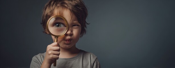The Boy with a Magnifying Glass Examining the World with Curious Expression
