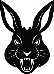 A fun vector illustration features a cute black and white bunny and a black cat head for Easter design