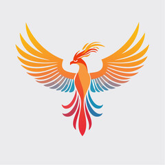 Obraz premium Colorful Stylized Phoenix Bird with Gradient Wings and Tail Feathers in Bright Studio