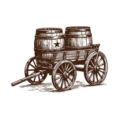 Fototapeta premium Vintage Wooden Barrel Wagon – Classic Black and White Illustration