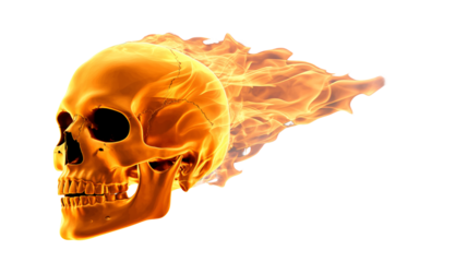 Fiery skull emblem blazing with hot flames, perfect for edgy designs, gaming graphics, and powerful visual metaphors related to danger and intensity