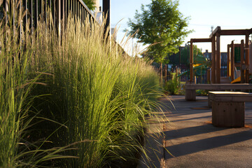 Tall fluffy pampas grass, ornamental Cortaderia species, landscaping and decorative use of pampas plants