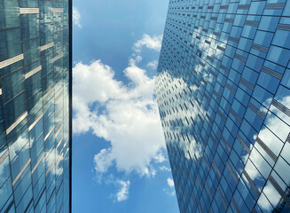 Office building. Glass skyscrapers in business center. Architecture, commercial real estate
