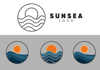 sea ​​sunset place illustration logo vector