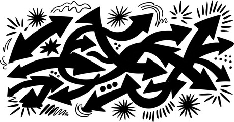 Fototapeta premium Black arrows in dynamic motion on white background abstract illustration