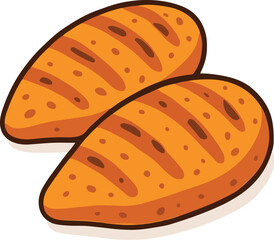 Two cartoon loaves of bread with brown stripes and dots