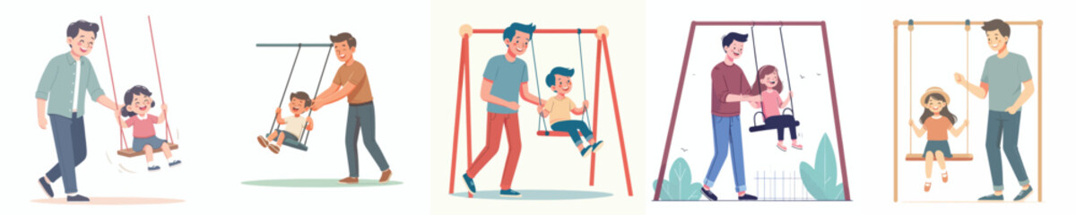 Obraz premium vector father playing swing with child