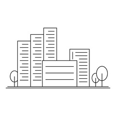 Minimalist city skyline with urban buildings line art