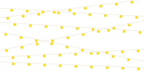 Decorative yellow string lights illustration on transparent background. Perfect elements for banner, poster, flyer, Diwali and Xmas card decorations. 