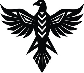 Black vector silhouette of a flying eagle with outstretched wings for a tattoo design or illustration