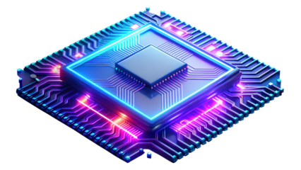 Isometric illustration of a modern central processing unit, isolated on transparent background a powerful chip for highperformance computing systems