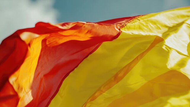 A close-up shot of a yellow and red flag, great for use in sports or patriotic events