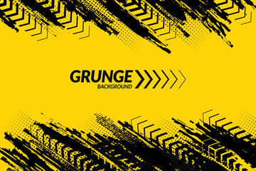 Yellow and black backdrop with dot halftone, arrows and grunge dirt elements. Urban style modern grunge background. Drive and speed modern creative wallpaper for your graphic design, banner or poster