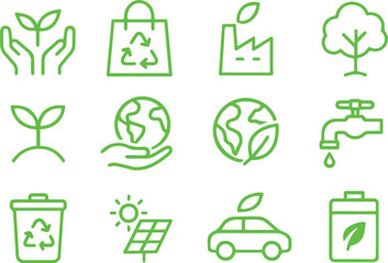Line style eco icons set &ndash; sustainability, recycling, renewable energy and nature symbols