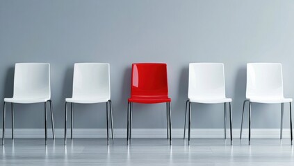 Stand Out, Red Chair Among White Chairs Symbolizing Individuality