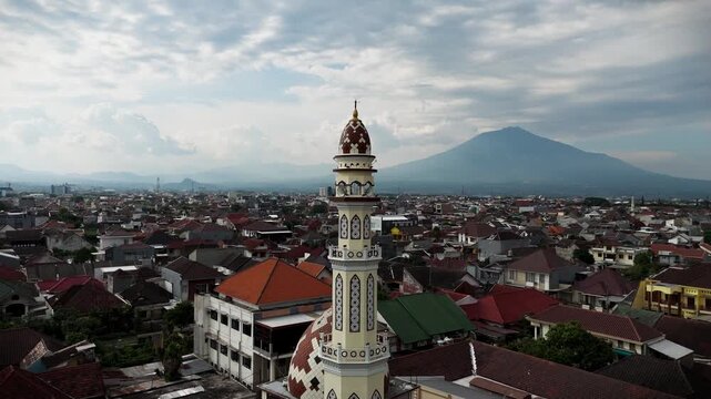 Aerial of the Islamic architecture mosque in Malang, Indonesia