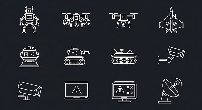 Military Technology and Surveillance Icons - A Modern Warfare Collection.