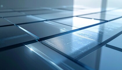 Abstract Futuristic Background with Reflective Blue Geometric Panels.