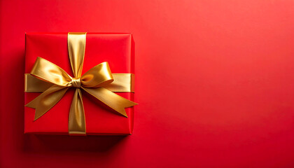金のリボンがかかった赤いプレゼントボックス｜Red Gift Box with Golden Ribbon