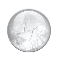 A crystal sphere with a cracked, white abstract formation inside