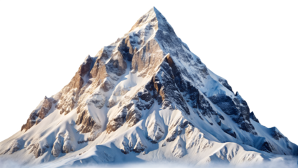 Majestic mountain peak covered in snow, isolated on transparent background, a stunning display of natures grandeur and winters icy embrace