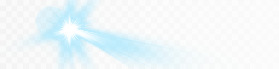 Bright blue light burst with rays and glow effect on transparent background