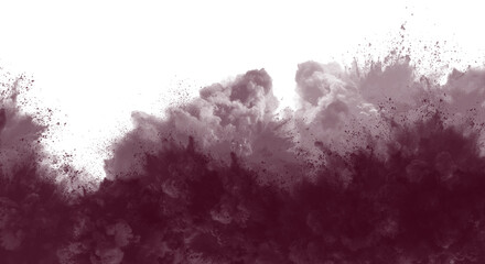Dramatic burgundy smoke explosion isolated on transparent background creates a bold and mysterious effect, perfect for adding a touch of drama to your designs