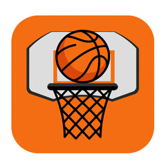 Minimalist Cartoon Basketball Hoop and Ball Vector Illustration on Orange Background