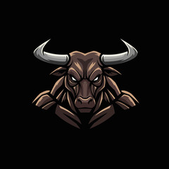 Powerful Raging Bull Esport Mascot Vector Illustration with Glowing Eyes