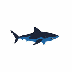 Bold Blue Flat Design Shark Vector Illustration