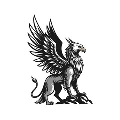 Obraz premium Powerful Grayscale Griffin Vector Illustration in Heraldic Style