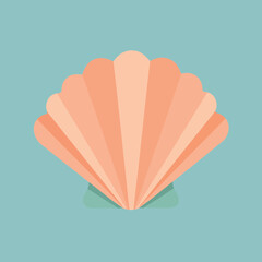 Elegant Flat Design Scallop Shell Vector Illustration in Soft Coral and Teal