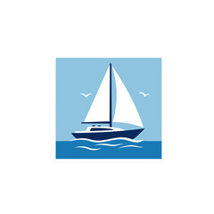 Minimalist Sailboat on Blue Water Vector Illustration with Seagulls