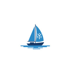 Modern Blue Sailboat Vector Illustration with Stylized Human Figure on Sail