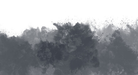 Abstract gray watercolor background texture isolated on transparent background, artistic dark grey paint stain illustration for card, banner, template