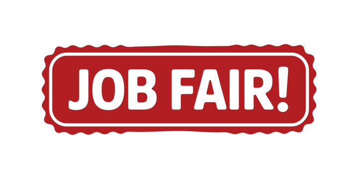 Bold red job fair sign with white text