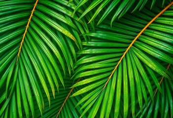 Fototapeta premium Intricate tropical palm leaf pattern, textured background, overhead view, texture