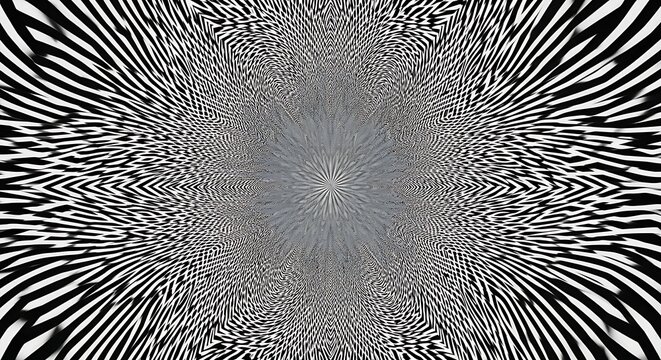 Optical illusion with radiating black and white lines creating a hypnotic effect and central focus