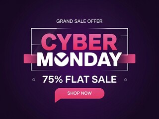 Grand Cyber Monday Offer Banner with 75% Flat Sale Discount for E-commerce Retail Marketing and Shopping Promotions